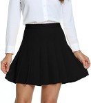 Urban CoCo Women's Pleated High Waist Solid School Uniform Skirt (Black, L)