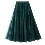 FEOYA Green Skirt Tulle Pleated Skirts for Women Layered Adult Tutu Elegant Flowy Long Skirts Bridesmaid Princess Midi Skirt