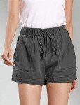 Velinsak Womens Shorts Summer Casual Comfy Cotton Linen Shorts High Waist with Elastic Waist Drawstring and Pockets Dark Grey Medium