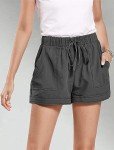 Velinsak Womens Shorts Summer Casual Comfy Cotton Linen Shorts High Waist with Elastic Waist Drawstring and Pockets Dark Grey Medium