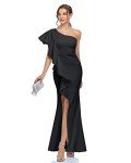 Black One Shoulder Ruffled Mermaid Evening Gown