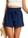 IWOLLENCE Shorts Women with Pockets Shorts Women Summer Casual Shorts for Women Waist Casual Lightweight Adjustable Tie Knot Loose Dark Blue Small