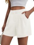 Feiersi Womens Shorts Casual Elastic Waist Wide Leg Bermuda Shorts Summer Dressy Work Trouser Shorts with Pockets(White,Medium)