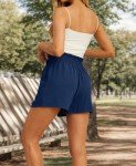 IWOLLENCE Shorts Women with Pockets Shorts Women Summer Casual Shorts for Women Waist Casual Lightweight Adjustable Tie Knot Loose Dark Blue Small