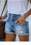 Bichingda Casual Denim Shorts for Women High Waist Frayed Hem Ripped Summer Jeans Short Hot Pants with Pockets, Light Blue, Small
