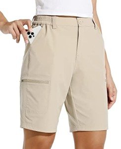 Willit Women's 10" Hiking Cargo Shorts Stretch Golf Active Long Shorts Quick Dry Outdoor Summer Shorts Khaki L