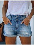 Bichingda Casual Denim Shorts for Women High Waist Frayed Hem Ripped Summer Jeans Short Hot Pants with Pockets, Light Blue, Small