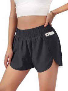 Blooming Jelly Women's Quick-Dry Running Shorts Workout Sport Layer Active Shorts with Pockets 1.75" (Medium, Black)