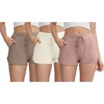 HEARTNICE 3-Pack Women's Soft Lounge Pajama Shorts, Casual Sleepwear for Yoga Gym Running Sleep(Khaki+Beige+Dusty Pink, M)