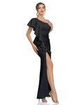 Black One Shoulder Ruffled Mermaid Evening Gown