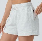 Dragon Fit Womens High Waisted Sweat Shorts Casual Cotton Workout Shorts Drawstring Running Shorts with 2 Pockets Heather White