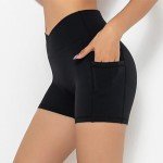 Darkterror Workout Shorts Women Spandex High Crossover Waist Gym Athletic Yoga Running with Pockets, Black, Medium