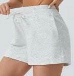 Dragon Fit Womens High Waisted Sweat Shorts Casual Cotton Workout Shorts Drawstring Running Shorts with 2 Pockets Heather White