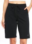 Willit Women's Shorts 10" Bermuda Cotton Long Shorts Jersey Shorts Athletic Yoga Workout Lounge Shorts with Pockets Black XL