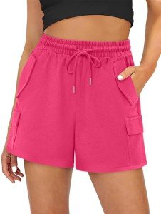 BETTE BOUTIK Women's Wide Leg Shorts Loose with Pockets Summer Yoga Casual Walking Exercise Shorts Deep Pink X-Large