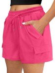BETTE BOUTIK Women's Wide Leg Shorts Loose with Pockets Summer Yoga Casual Walking Exercise Shorts Deep Pink X-Large