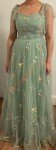 Teal Floral Embroidery Spaghetti Strap Prom Dress