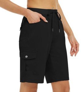 MoFiz Women Hiking Cargo Short Lightweight Multi Pocket Outdooor Active Casual Short Black,L