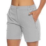 BGOWATU Women's Hiking Golf Shorts Quick Dry Lightweight Cargo Outdoor Active Summer Shorts with Zipper Pockets Light Grey Size L