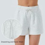 THE GYM PEOPLE Women's Drawstring Sweat Shorts High Waisted Summer Workout Lounge Shorts with Pockets Heather White