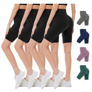 4 Pack Biker Shorts Women - 5"/8" High Waisted Soft Tummy Control Compression for Workout Gym Yoga Running Summer Shorts