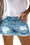 AOISAGULA Women's Denim Shorts Distressed Ripped Hot Pants Frayed Rolled Hem Vintage Short Jeans with Pockets Blue M