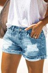 AOISAGULA Women's Denim Shorts Distressed Ripped Hot Pants Frayed Rolled Hem Vintage Short Jeans with Pockets Blue M