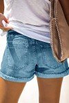 AOISAGULA Women's Denim Shorts Distressed Ripped Hot Pants Frayed Rolled Hem Vintage Short Jeans with Pockets Blue M