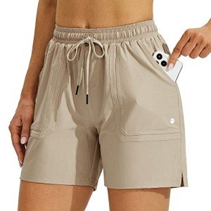 Willit Women's 5" Hiking Shorts Summer Athletic Golf Travel Shorts Quick Dry Workout Running Shorts with Pockets Khaki M