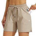 Willit Women's 5" Hiking Shorts Summer Athletic Golf Travel Shorts Quick Dry Workout Running Shorts with Pockets Khaki M