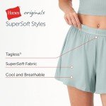 Hanes Women's Originals Supersoft Comfywear Sleep Shorts, 3.25" (2 Pack), Frosted Peri/Soft Celadon, X-Large