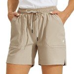 Willit Women's 5" Hiking Shorts Summer Athletic Golf Travel Shorts Quick Dry Workout Running Shorts with Pockets Khaki M