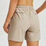 Willit Women's 5" Hiking Shorts Summer Athletic Golf Travel Shorts Quick Dry Workout Running Shorts with Pockets Khaki M