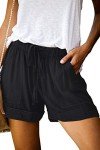 HVEPUO Womens Shorts Summer Linen Soft Elastic Waist Short Pants with Pockets Drawstring Mid High Waisted Shorts for Women Black XL