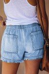 YOCUR Denim Shorts for Women High Waisted Jean Shorts Casual Baggy Casual Short Fringe Drawstring Stretch Waist Short Pants Trendy Shorts Light Blue M