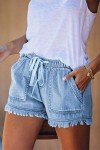 YOCUR Denim Shorts for Women High Waisted Jean Shorts Casual Baggy Casual Short Fringe Drawstring Stretch Waist Short Pants Trendy Shorts Light Blue M