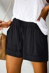 HVEPUO Womens Shorts Summer Linen Soft Elastic Waist Short Pants with Pockets Drawstring Mid High Waisted Shorts for Women Black XL