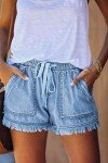 YOCUR Denim Shorts for Women High Waisted Jean Shorts Casual Baggy Casual Short Fringe Drawstring Stretch Waist Short Pants Trendy Shorts Light Blue M