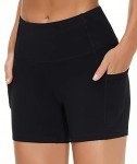 THE GYM PEOPLE High Waist Women’s Running Shorts with Side Pockets Tummy Control Workout Athletic Yoga Shorts (Black, Medium)