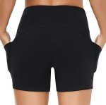 THE GYM PEOPLE High Waist Women’s Running Shorts with Side Pockets Tummy Control Workout Athletic Yoga Shorts (Black, Medium)