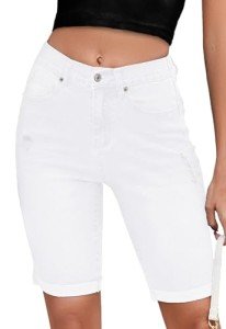 Metietila Women's Casual Summer White Jean Shorts High Waist Denim Bermuda Shorts Rolled Hem Stretchy Shorts for Ladies XXL