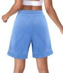 BETTE BOUTIK Womens Workout Gym Shorts Casual Lounge Ladies Active Athletic Knee Length Shorts with Pockets Light Blue Large