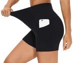 THE GYM PEOPLE High Waist Women’s Running Shorts with Side Pockets Tummy Control Workout Athletic Yoga Shorts (Black, Medium)