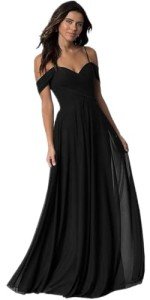 Chiffon Black Bridesmaid Dress with Cold Shoulders