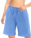 BETTE BOUTIK Womens Workout Gym Shorts Casual Lounge Ladies Active Athletic Knee Length Shorts with Pockets Light Blue Large