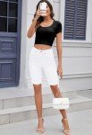 Metietila Women's Casual Summer White Jean Shorts High Waist Denim Bermuda Shorts Rolled Hem Stretchy Shorts for Ladies XXL