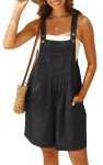 OLRIK Rompers For Women Casual Summer Wide Leg Shorts Adjustable Strap Bib Overalls Jumpsuit With Pockets Black-L