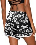 Summer Casual Hawaiian Shorts for Women Swim Beach Water Drawstring Boardshorts Black Floral 2XL