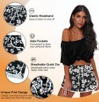 Summer Casual Hawaiian Shorts for Women Swim Beach Water Drawstring Boardshorts Black Floral 2XL
