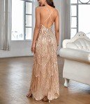 Beige Sequin V Neck Spaghetti Strap Maxi Dress